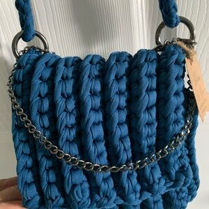 Vibrant Blue Mini Bag with Textured Design and Chain Strap